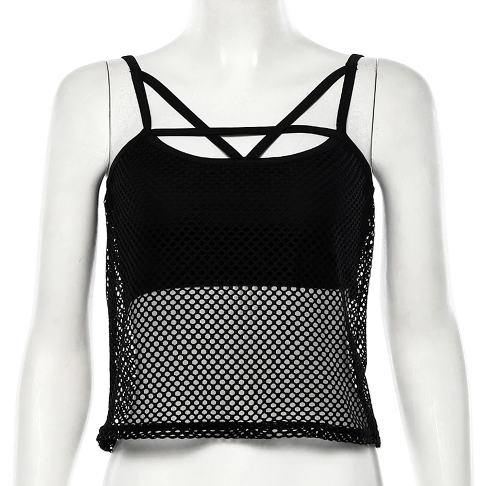 

Autumn Fashion Women Mesh Tops Sleeveless See Through Crop Tops Women Underwear Casual Streetwear Tops