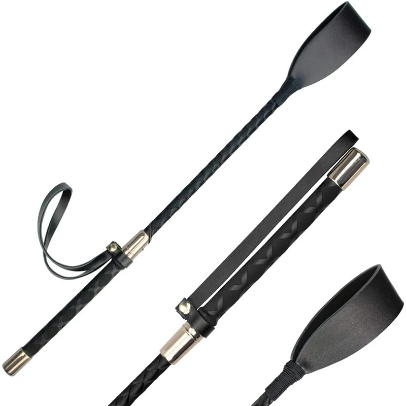 

18 inch Riding Crop for Horses, Horse Whip with Double Slapper, Leather Equestrian Jump Bat