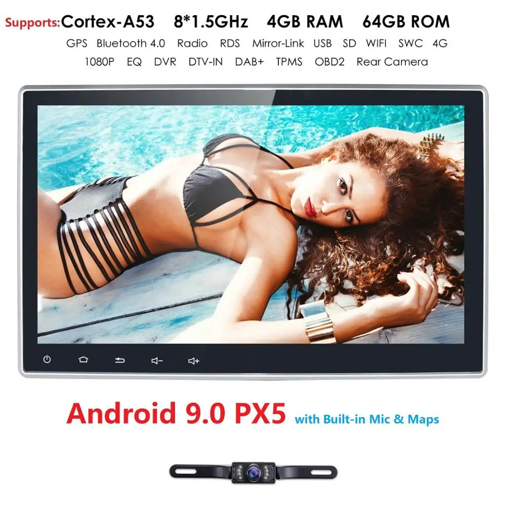 cheap 4G RAM Android 9.0 Auto Radio Octa Core 10.1Inch 2DIN Universal Car DVD player GPS Stereo Audio Head unit Support DAB DVR OBD BT