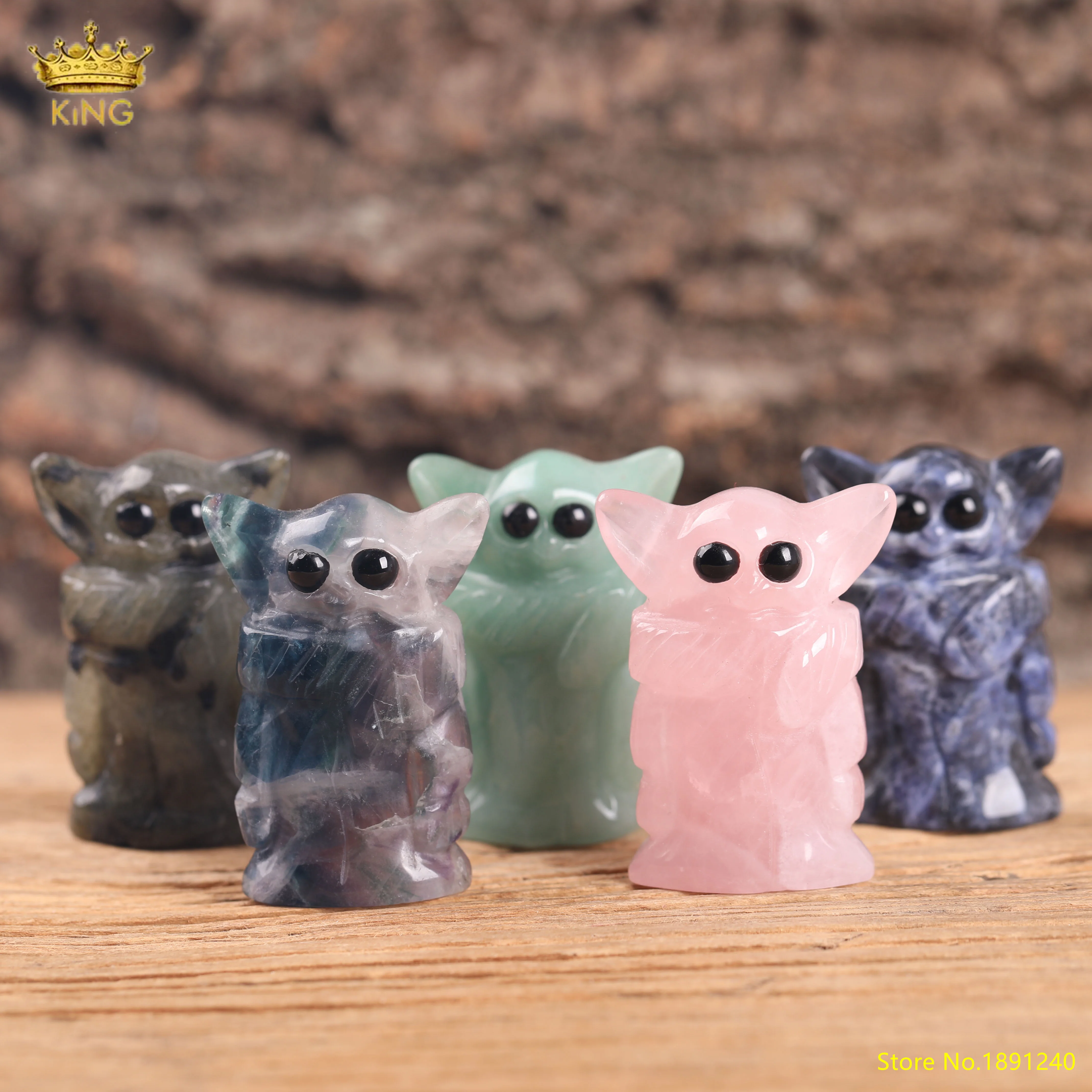 

King Natural Gem Alien Statue Decoration, Hand-Carved Labrador Stone Alienhome, Crystal Jasper Carved Animal Guardian Statue