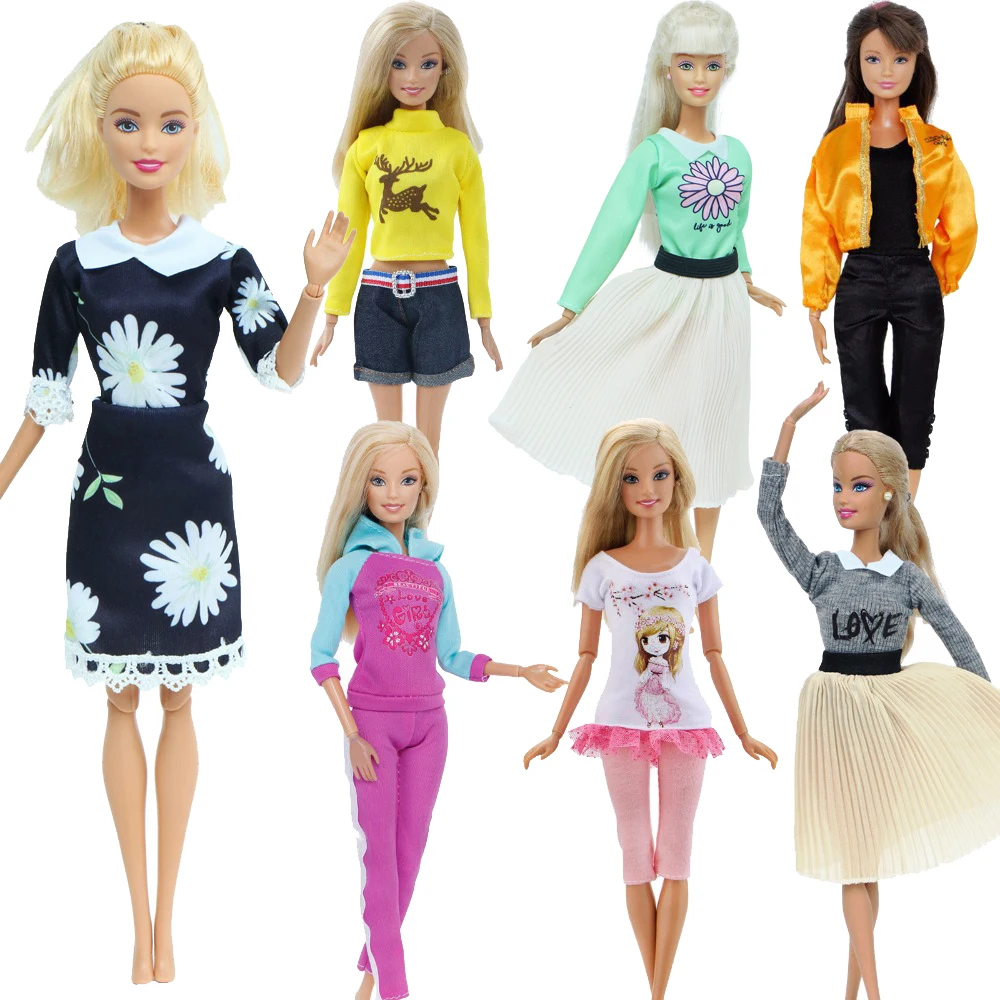 Outfit Dress Blouse Shirt Barbie-Doll-Accessories Sport-Pants Handmade Pink Cloth 
