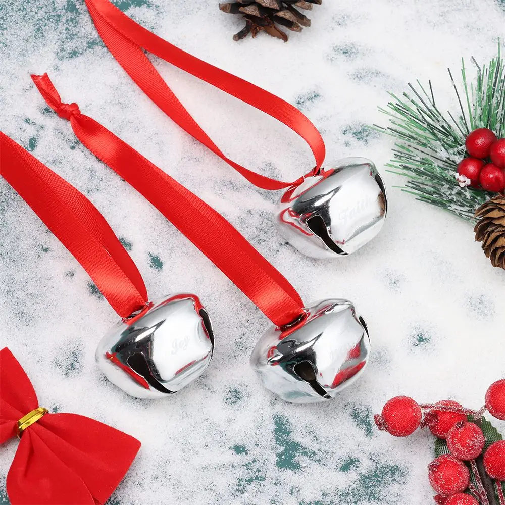 Description Picture 2 of item15 inch Christmas Jingle Bell Ornament Sleigh Bells Polar Express Bell Printed Believe Joy Bells for Craft Christmas Tree Decor