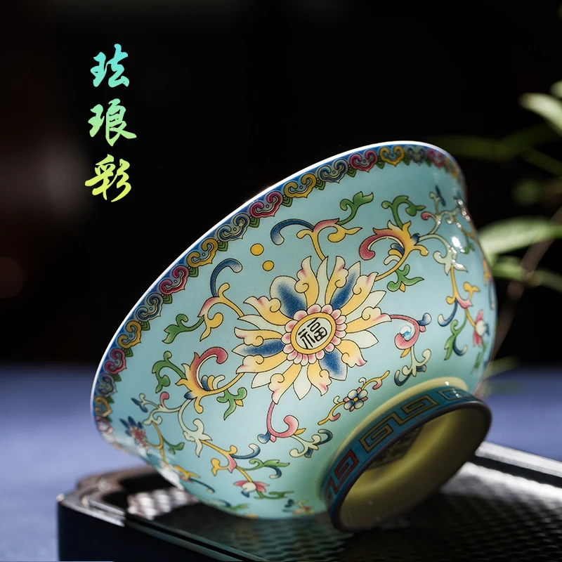 

Enamel Color Bone China High Foot Anti-Scald Rice Bowl Household Chinese Court Bowl Jingdezhen Ceramic Tableware