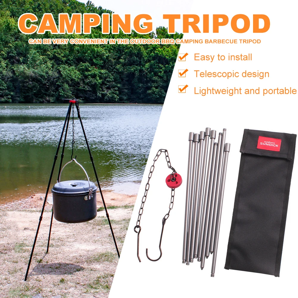 SUNDICK Outdoor Picnic Cookware Campfire Tripod Portable Aluminum Alloy Hanging Hook Cooking Pot Rack Holder Camping Equipment