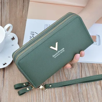 

Phone Purses Women Wallets Big Female Purse Leather Brand Retro Ladies Long Woman Wallets Card Clutch Double Zipper