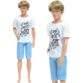 

One Set Men Outfit Daily Casual Wear Letter T-Shirt Short Pants Trousers Summer Accessories Clothes for Barbie Doll for Ken Doll