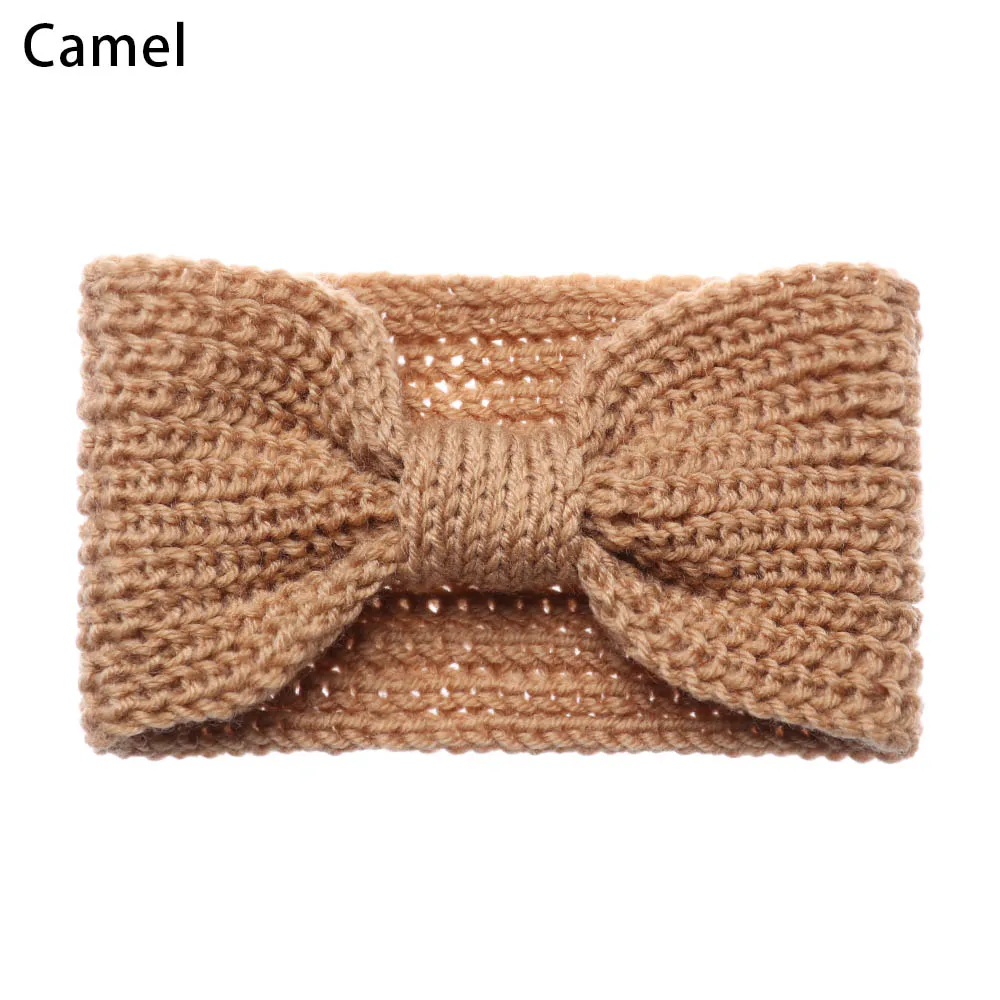 camel Новинка, женские вязанные крючком шерстяные повязки на голову, зимние богемные плетеные повязки для волос, одноцветные повязки для волос ручной работы - Цвет: camel
