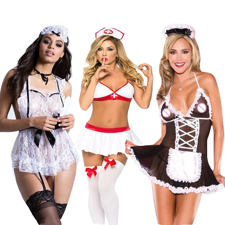 

Role Play Erotic langerie Baby Doll Sexy Lingerie Plus Size Porno Sex Babydoll Maid Uniform lenceria sexy underwear costumes