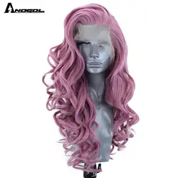 Anogol сливовый фиолетовый высокотемпературный волоконный длинный объемный волнистый полный парик из синтетического кружева передний парик