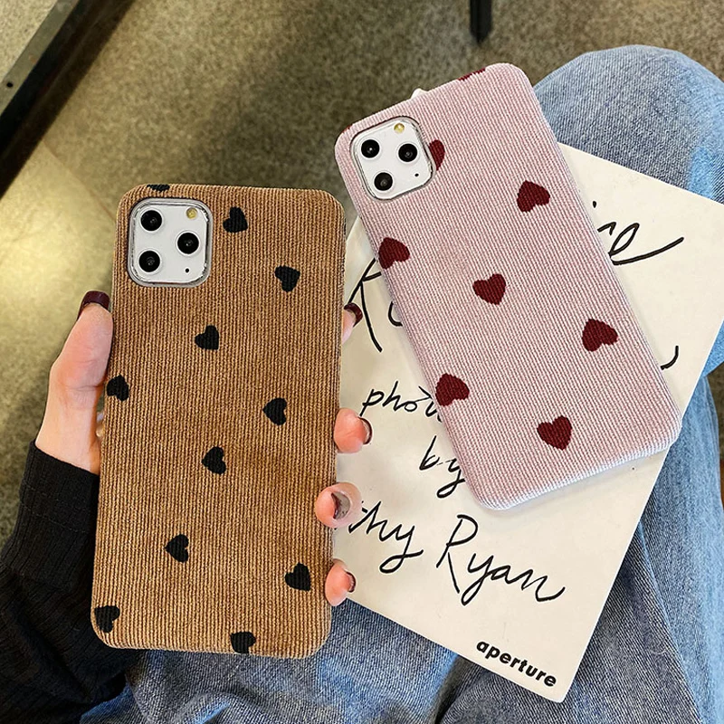 Lovebay For iPhone 11 Case Love Heart 7 8 6 6s Plus X XR XS Max Pro Cloth Texture Plush Phone Cases Soft PU Cover |