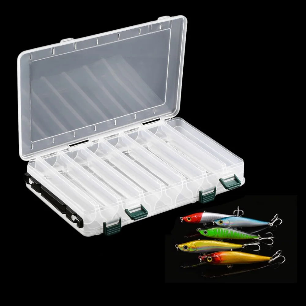 

14 Compartments Double Sided Layers Transparent Fishing Lure Bait Hooks Tackle Waterproof Storage Box Case Container