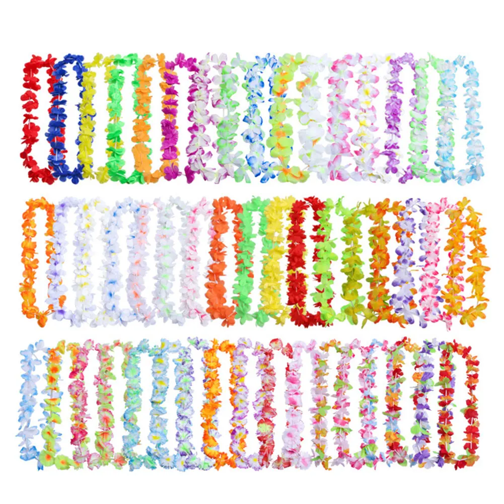 50pcs/pack Artificial Flowers Leis Durable Lightweight Hanging Fancy Silk Cloth Garland Necklace Wreath Beach Party Decor Summer