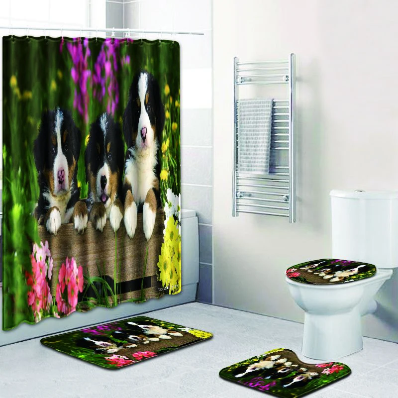 Bathroom Curtain 3pcs Bath Mat Set Non-slip Bathroom Shower Carpet Polyester Toilet Cover Seat Mat Absorbent Toilet Pedestal Rug