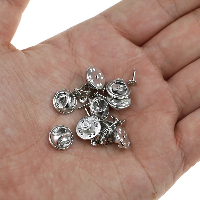 20 компл./лот Нержавеющая сталь DIY брошь круглые застежки Pin тэксы пустые штыри с муфтой задняя крышка для расходных материалов для изготовления ювелирных изделий с поиском