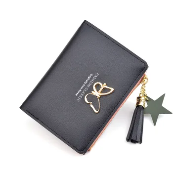 

New Women Wallets Small Mini Safe Money Bag Female Short Butterfly Fringed Zipper Purse Credit Card Holder Coin Purse Carteira