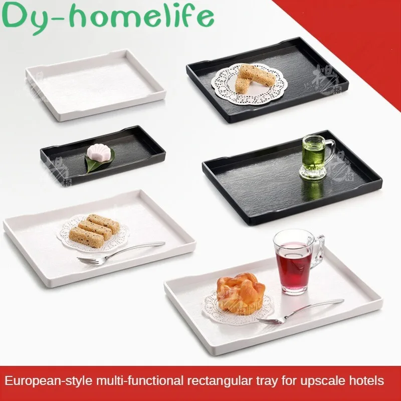 

Rectangular Plastic Tray Multi-size Black and White Wood Grain Storage Tray Non-slip Tea Cup Tray Hotel Room Household Storage