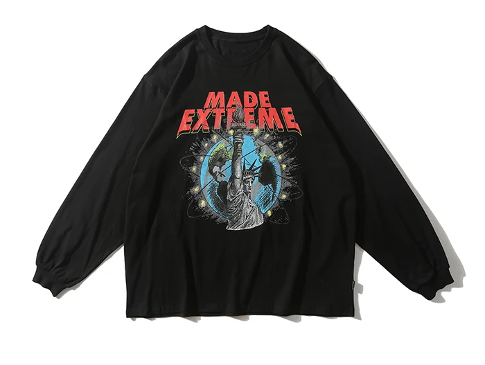EFUNGAL Hip Hop T Shirt Men Cotton Casual Streetwear Autumn Winter T-shirt City Name Print Long Sleeve Fashion Tops Tees - Цвет: Черный