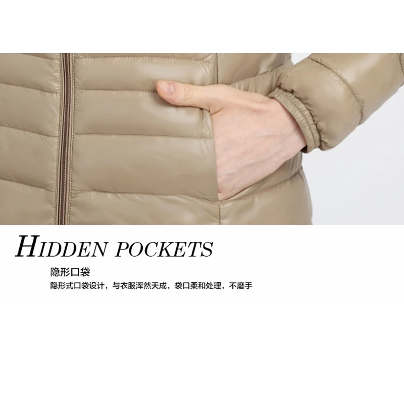 Mid-length women's down jacket  2020 long-sleeved hooded temperament slim women's thin and light XL coat winter white duck down