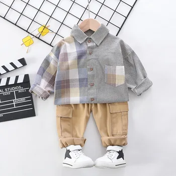 

2020 2020 Spring Baby Boys Clothing Sets Plaid Shirt Pants Casual Style Toddler Infant Clothes Children Vacation Clothing