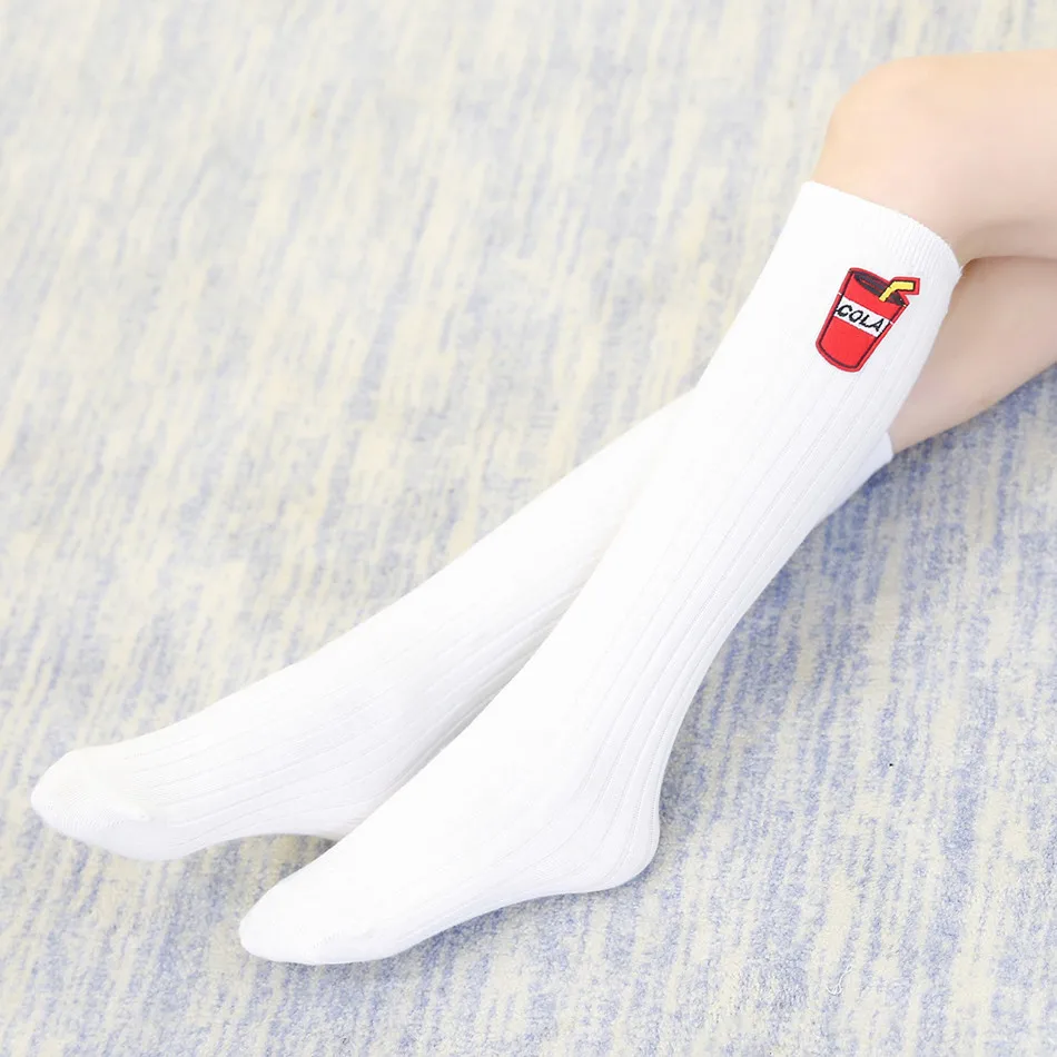 

New Style Combed Cotton Boneless Double Needles Vertical Stripe Embroidered Coke Bunching Socks Men And Women Children High Hose