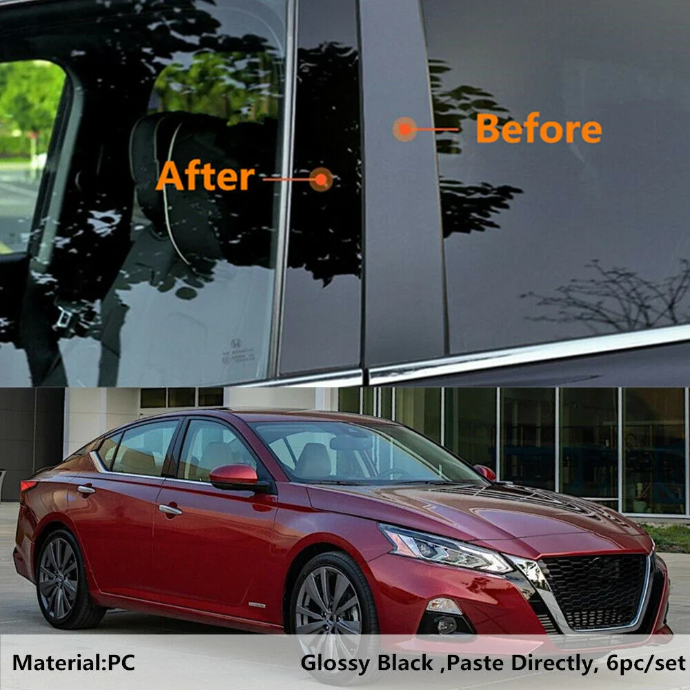 Fit For NISSAN Altima L34 Saloon 2019-2021 6pcs per set Gloss Black Decoration Exterior Window Trim Cover Side Door Pillar Posts |