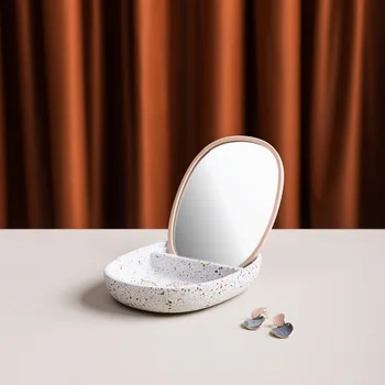 

Terrazzo material Silicone cover with mirror can be stored Two-in-one jewelry storage box