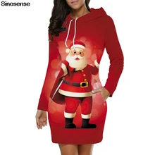 3D Санта Клаус Печать уродливая Рождественская Толстовка платье свитер платье женское осеннее длинный рукав туника свитшот, пулловер, толстовка