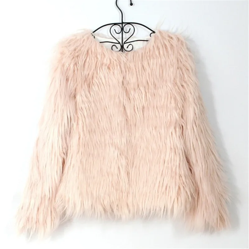 RQ01Light pink Осенне-зимняя меховая куртка из искусственного меха, пальто, Повседневная теплая верхняя одежда с длинными рукавами, топы больших размеров, пальто без воротника - Цвет: RQ01Light pink