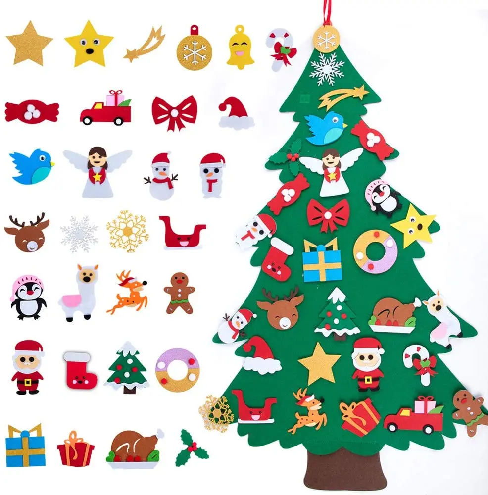 Baby Montessori Toy 32pcs DIY Felt Christmas Tree Toddlers Busy Board Xmas Tree Gift For Boy Girl Door Wall Ornament Decorations
