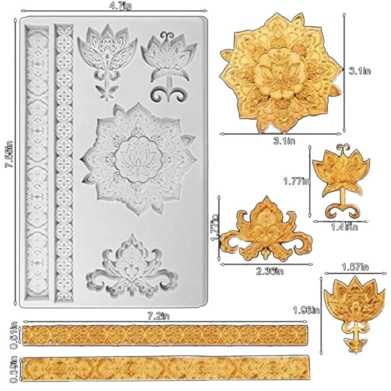 Retro lotus embossed decoration mold European mirror frame silicone fondant chocolate cake baking T114 |