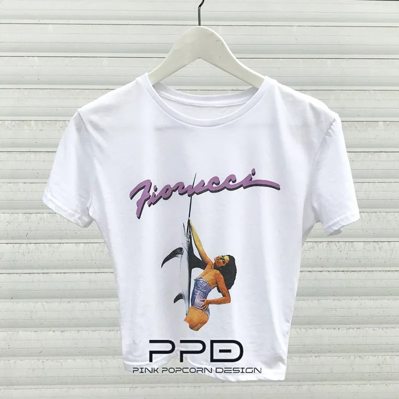 Color-1 Ретро Y2K стиль Swordfish для девочек светло-фиолетовый принт Slim Fit круглый вырез хлопок короткий рукав - Цвет: Color-1