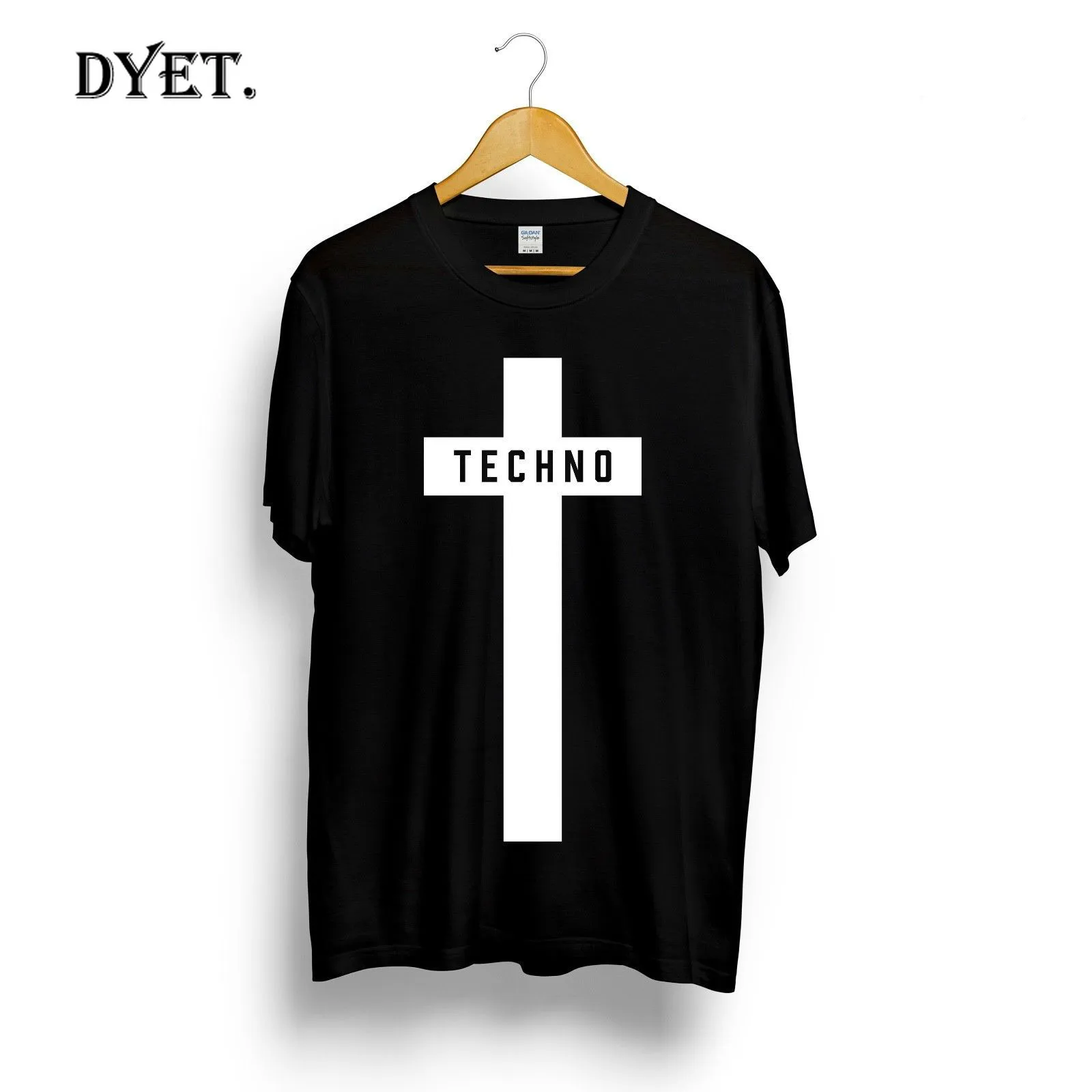 TECHNO CROSS PRINTED T-SHIRT MENS WOMENS UNISEX MUSIC FESTIVAL BLACK DETROIT TEE 100% cotton tee shirt tops wholesale |