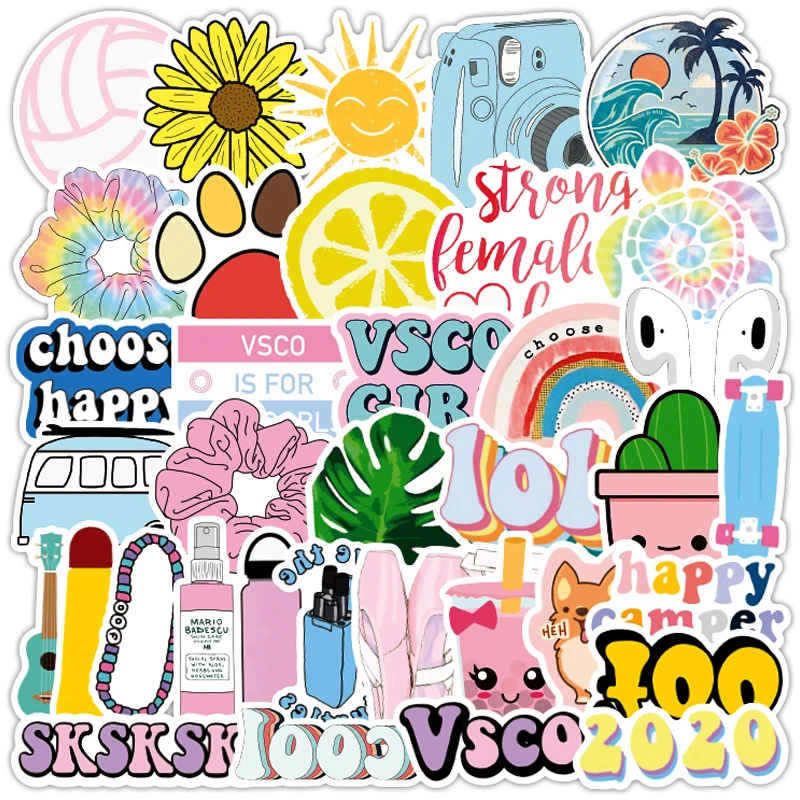 

50PCS Cartoon VSCO Girls Kawaii Stickers Phone Laptop Guitar Fridge Graffiti Decal Helmet Waterproof Sticker For Children Toys