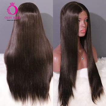 

OLEY Hair Natural Brown Wig Glueless Long Straight Synthetic Lace Front Wig Heat Resistant Daily Wig For Black Women
