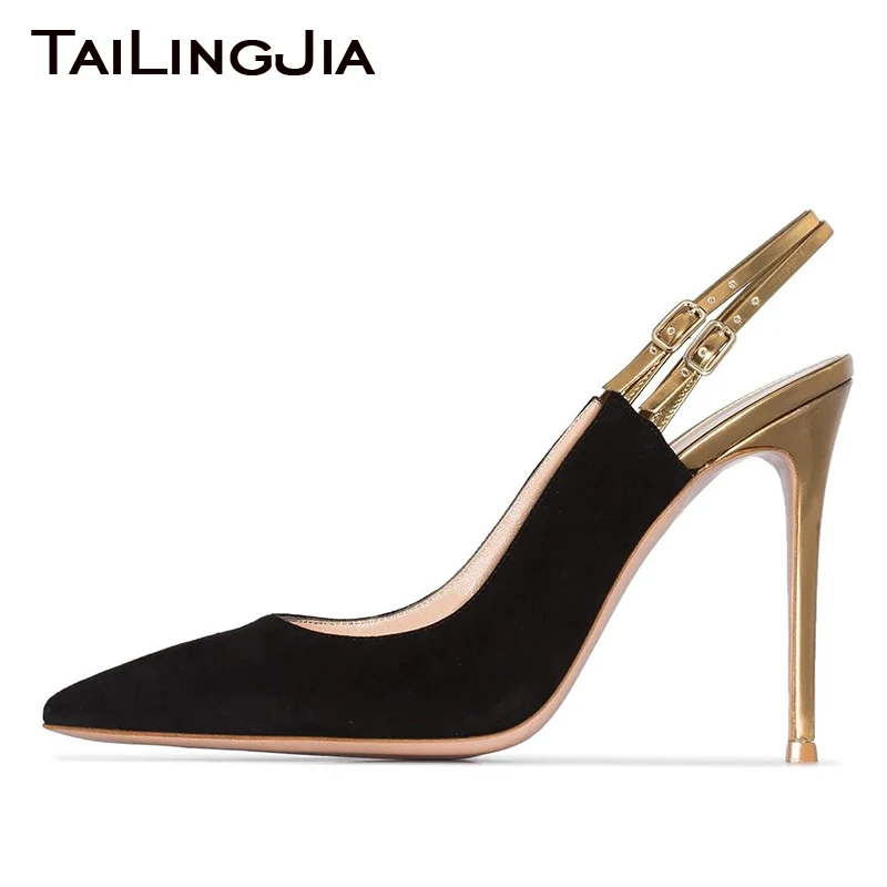 gold slingbacks