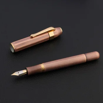 

luxury quality Copper Fountain Pen Spinning Stationery Student Office supplies matte rose golden 0.5mm Bend Nib ink pen