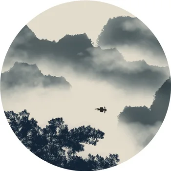 

Kid's Room Cool Floor Carpet Hall Bedroom Soft Chinese Style Ink Painting Land Pad Round Non-slip Kitchen Carpet Doormat