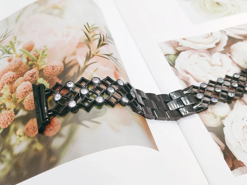 Joyozy женский браслет из нержавеющей стали для apple watch band 38 мм/40 мм/42 мм/44 мм Алмазный сменный ремешок для apple watch 4/3/2/