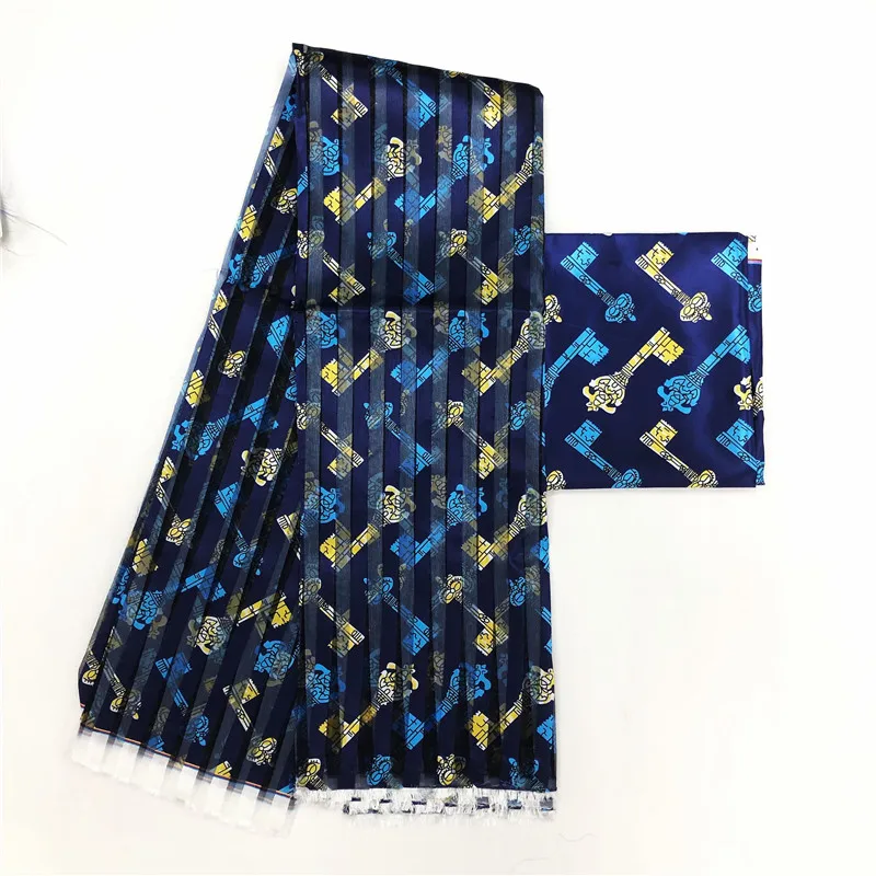 Горячая африканская Ткань шелковая ткань органза с атласным шелком воск мягкий материал для женщин платье 4+ 2 ярдов - Цвет: MON1126S14