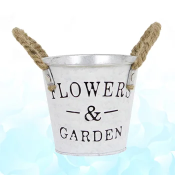 

3pcs Iron Flower Vase Pastoral Flower Bucket Alphabet Design Flower Pot Desktop Ornament (11.5x11.5x10.5cm, Grey and White)