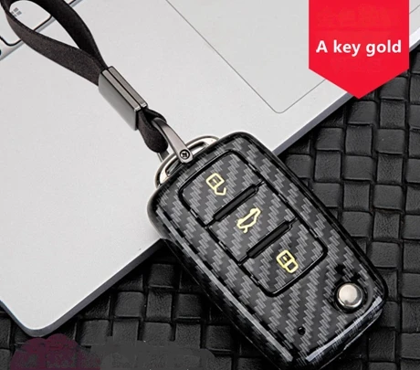 A key gold Автомобильный чехол для ключей из углеродного волокна для Skoda Octavia A5 Kodiaq Yeti Rapid для VW T-ROC Golf 7 MK7 Touran sportаgen Tiguan Passat - Название цвета: A key gold