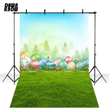 

DAWNKNOW Happy Easter Photography Background Lawn Children Photocall Spring Scenic Flower Eggs Family Photo Backdrop lv1358