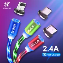 2m cabo magnético fluindo luz led cabo micro usb tipo c cabo de fio de carregamento rápido para huawei xiaomi android carga do telefone móvel