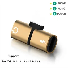2 в 1 двойной для lightning аудио адаптер для iPhone 8 7 Plus X XR XS Max XR IOS 12,3 зарядный разъем для наушников Aux кабель Adaptador