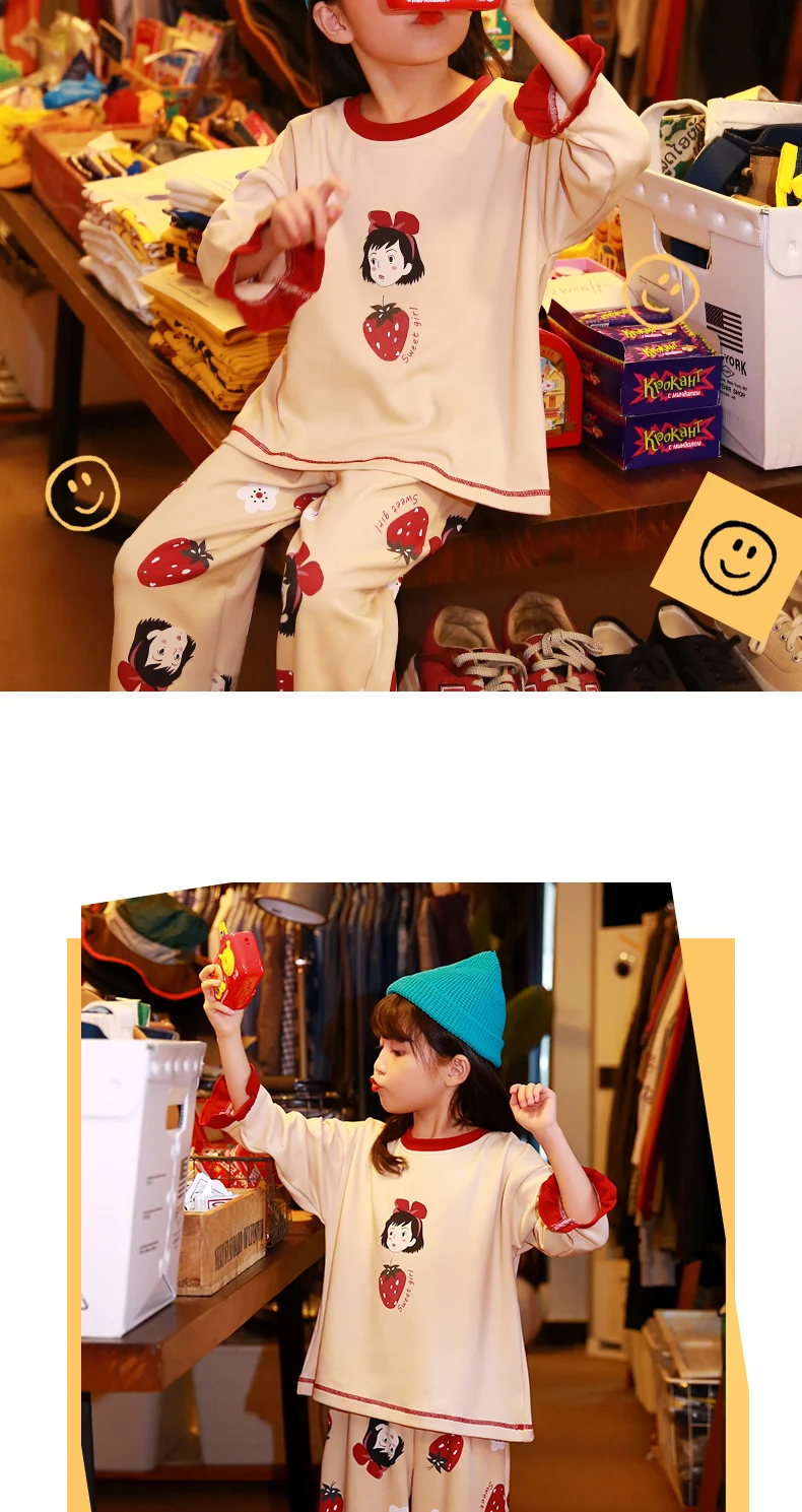 Toddler Girl Cartoon Pajamas Christmas Kids Cotton Sleepwear Bathing Suit Children Pyjamas Sets T-shirt Pants Bedroom Nightwear