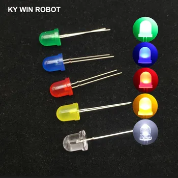 

20pcs White Red Green Blue Yellow colors 8mm 20mA Diffused Light-Emitting Diode LED 3V Lamp Assorted Kit Set