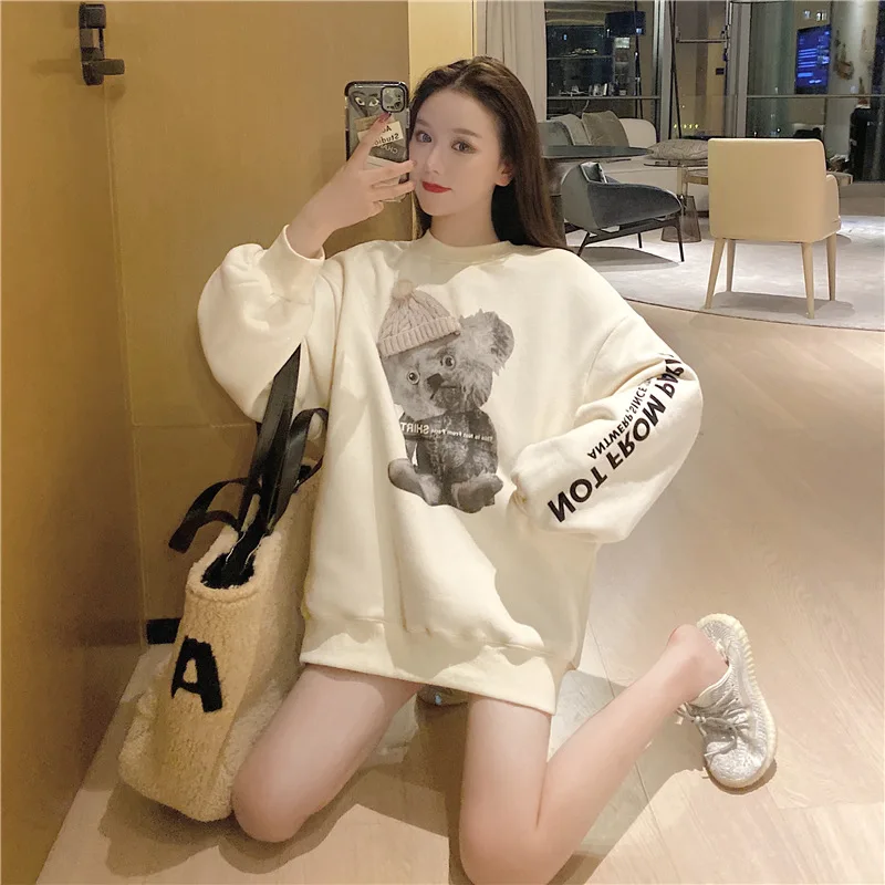 Новинка, женские толстовки, набор, kawaii, толстовки с принтом медведя, с буквенным принтом, женские толстовки с капюшоном, женские рубашки, рубашка с длинным рукавом