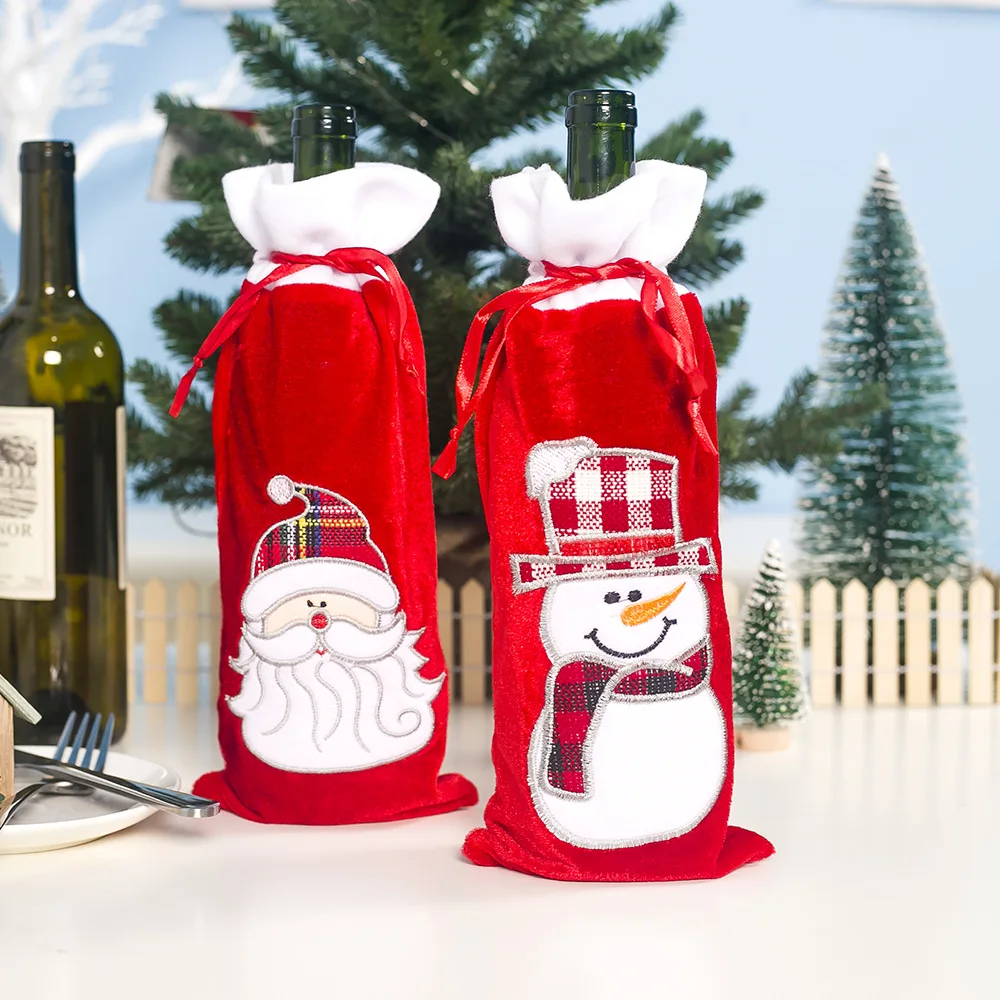 Santa Claus Wine Cover Bag Champagne Bottle Sleeves Bags Reusable Christmas Gift with Drawstring | Дом и сад