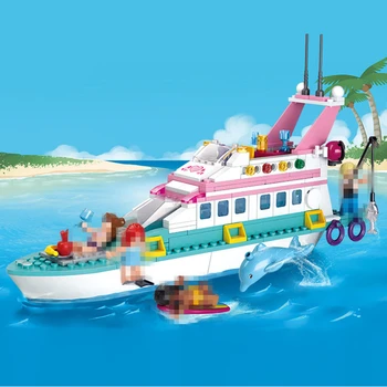 

328PCS Club Cruise Vessel Yacht Ship boat Holiday Model Building Blocks Classic DIY Bricks Toys Friends For Children Girls Gifts