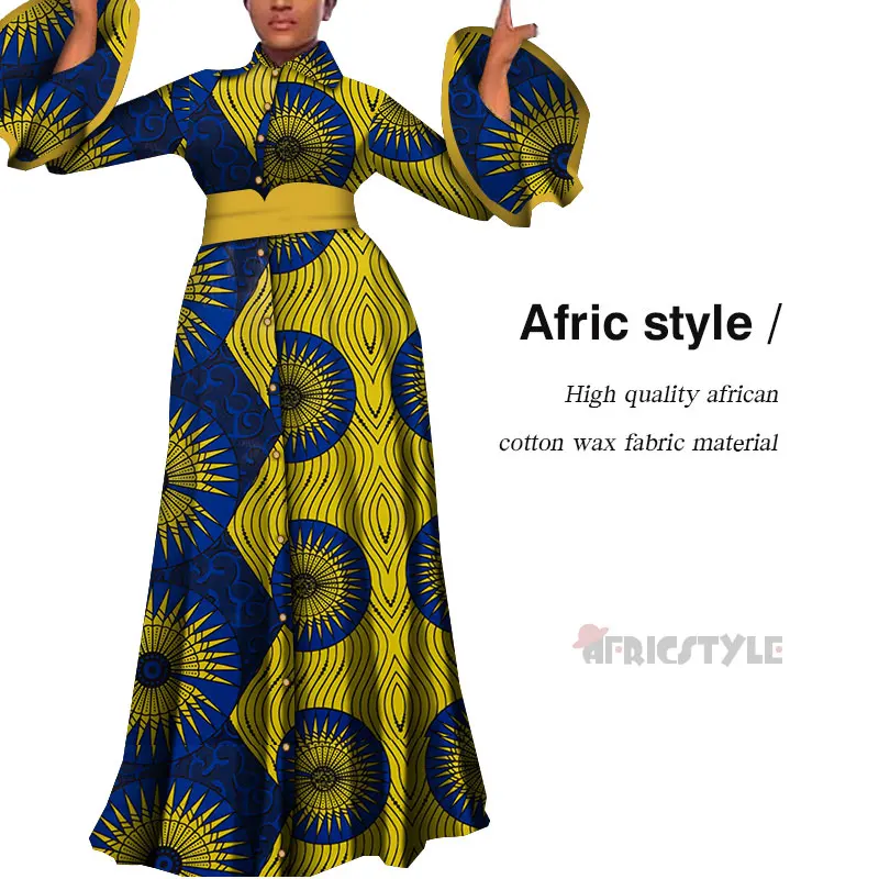 2019Vestidos africanos para mujeres estampado drapeado vestidos largos rectos Bain Riche africano Ankara vestidos chal WY5483